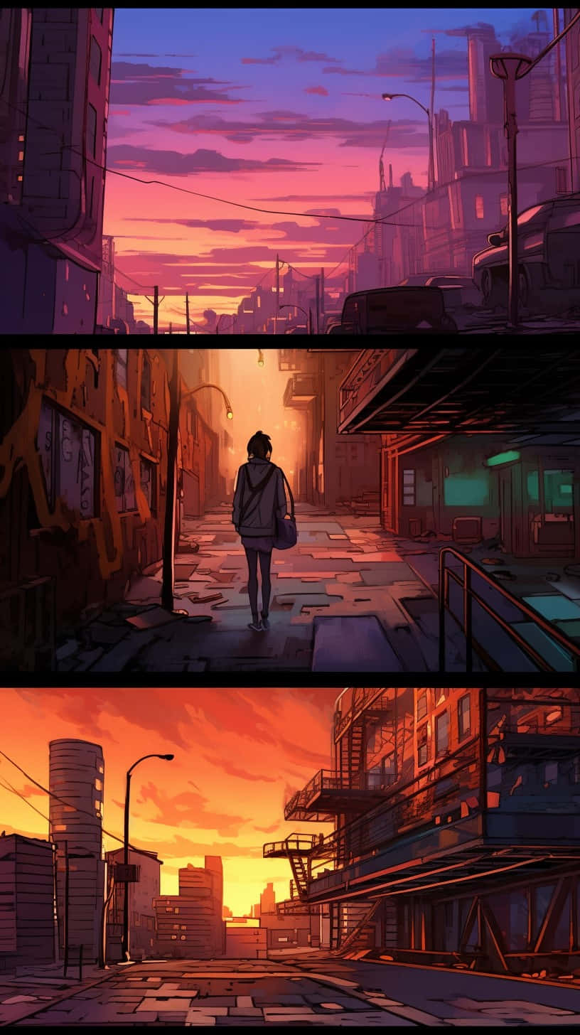 Sunset Streets Manhwa Style Wallpaper