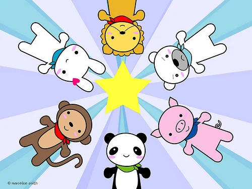 Super Cute Kawaii Characters Forming A Star Wallpaper