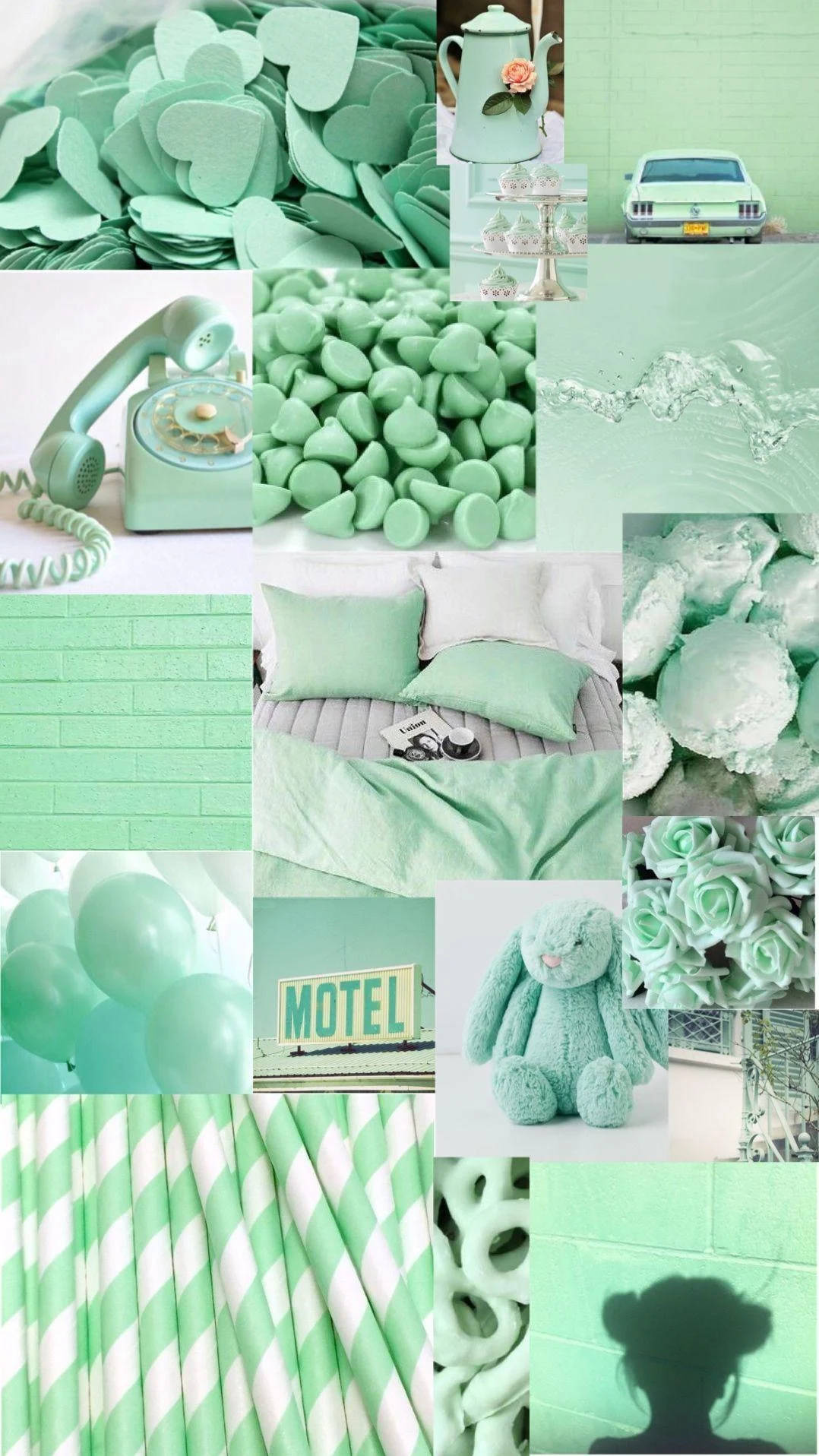 Super Light Green Aesthetic Collage Wallpaper