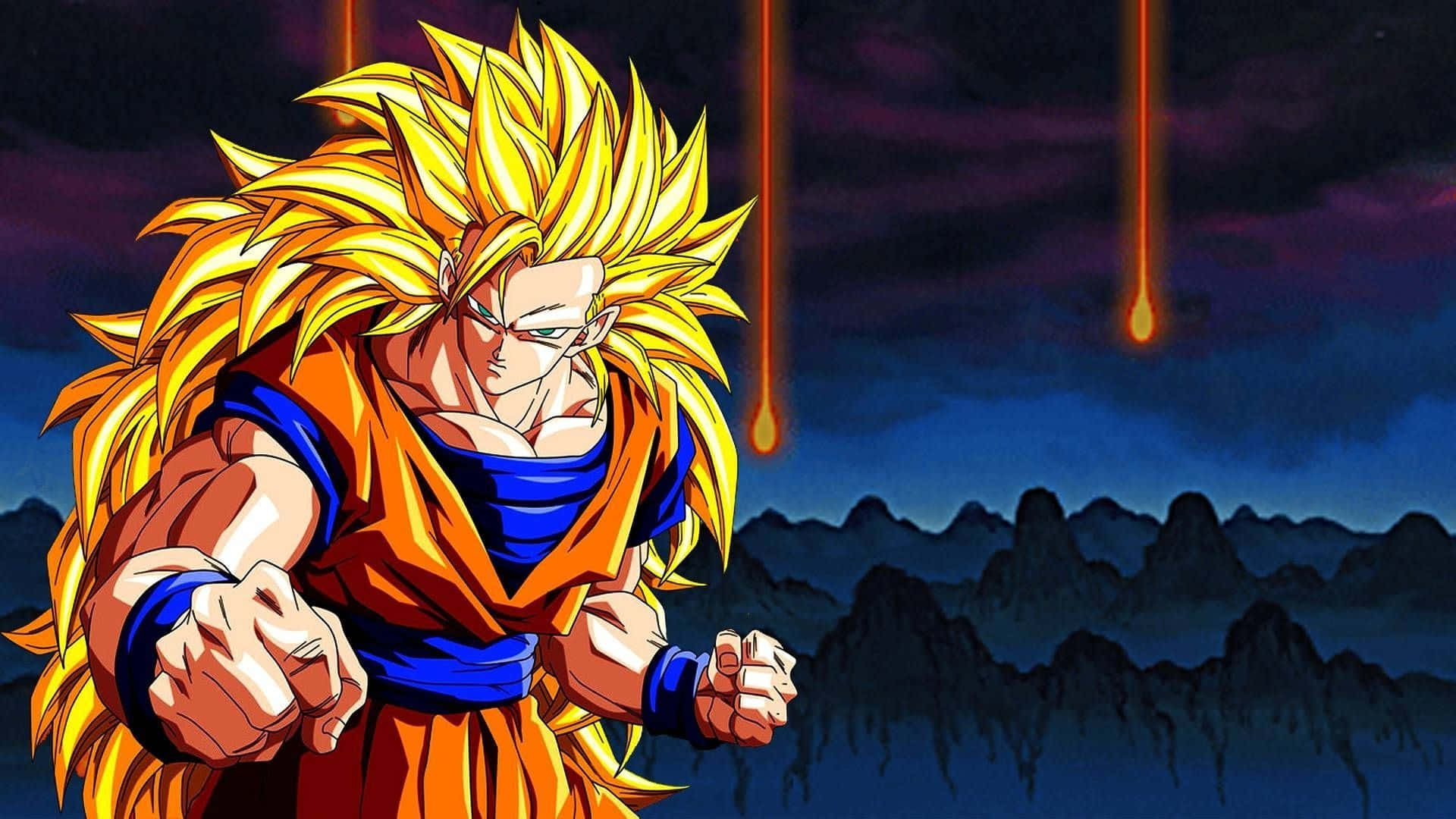 Super Saiyan 3 Goku Unleashing Powerful Energy Wallpaper