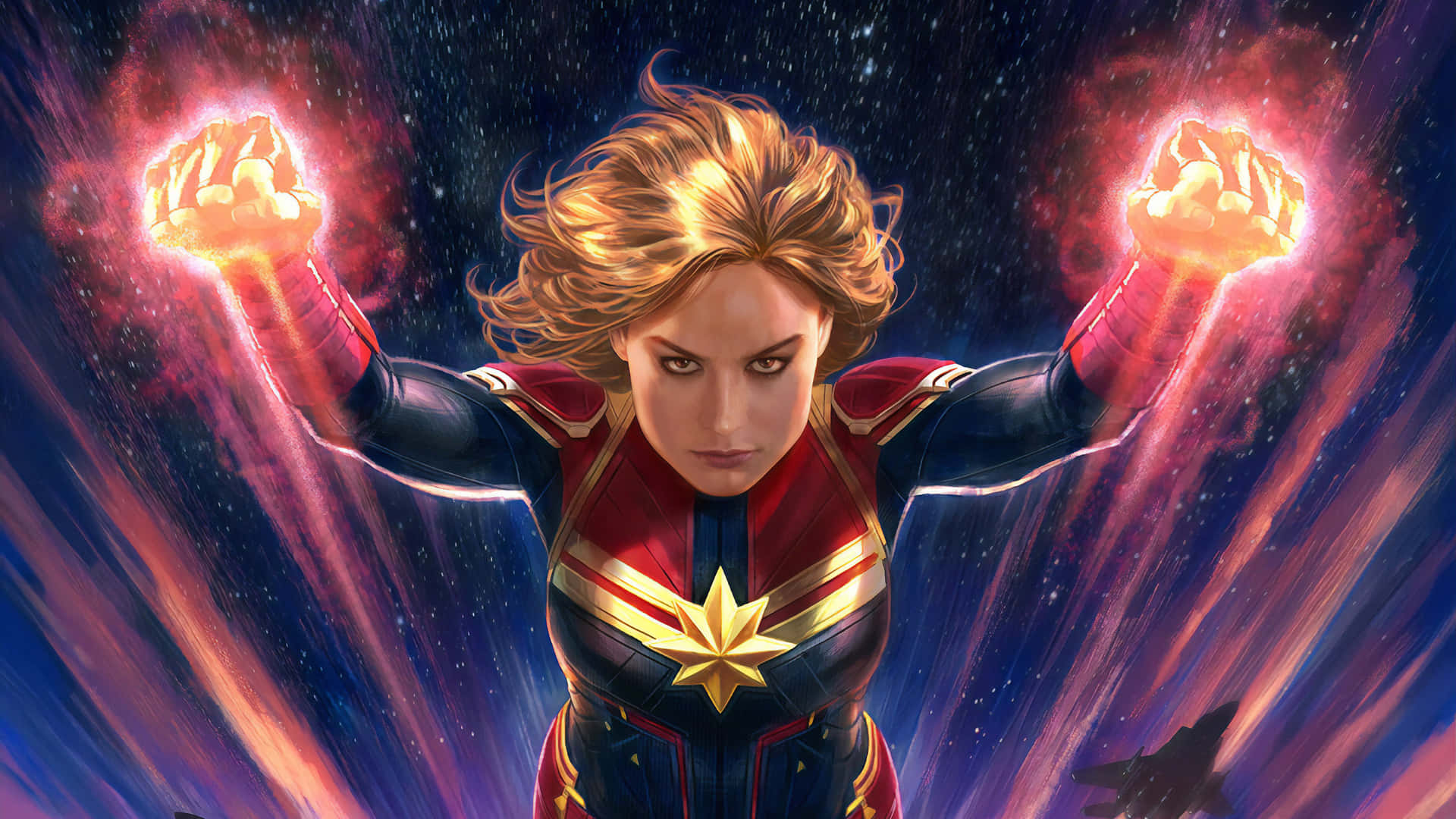 Superhero Captain Marvel In Action Wallpaper