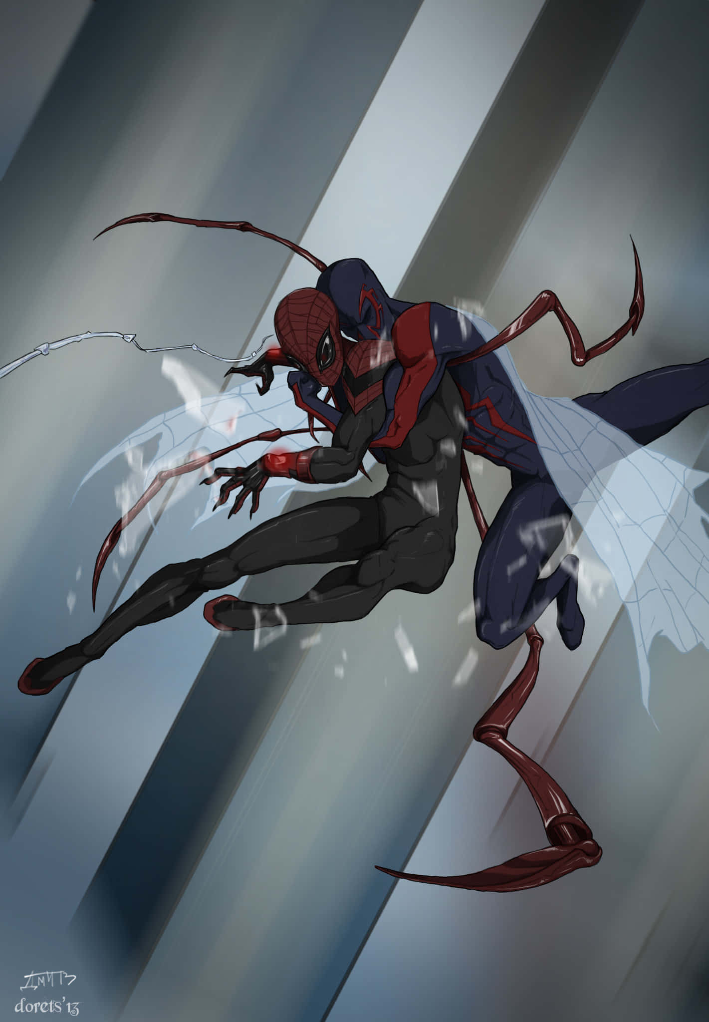 Superior Spider-man Swinging Through The City Wallpaper