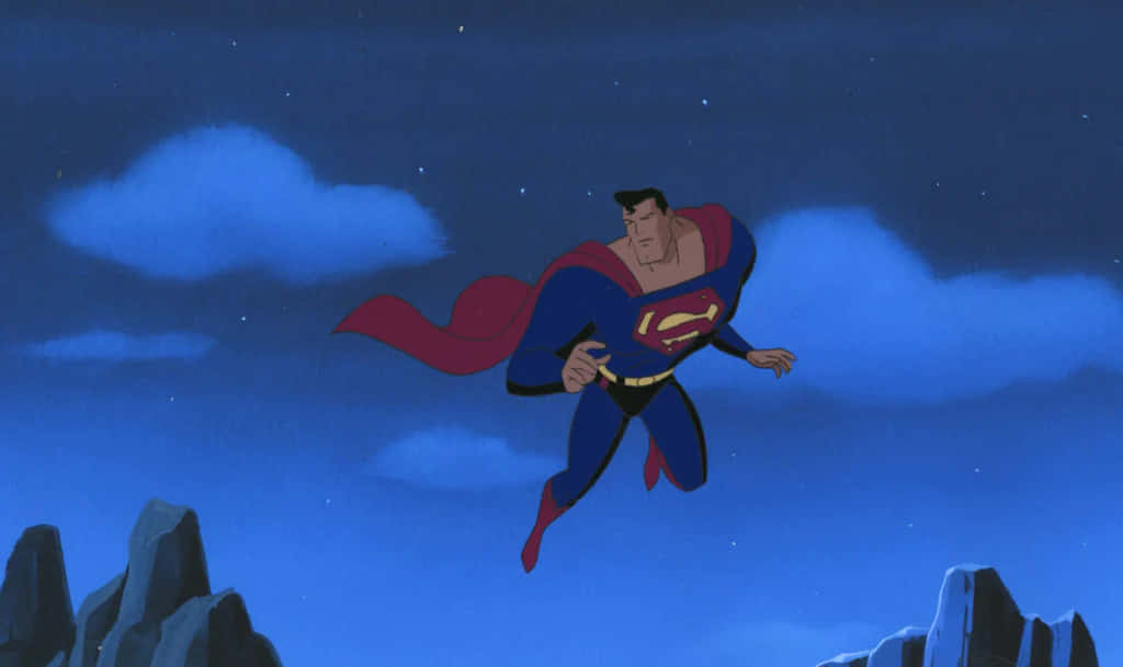 Superman Soaring Through The Skies In Superman: The Animated Series Wallpaper