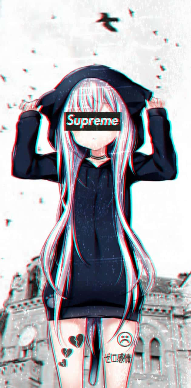 Supreme Anime Girl Glitch Art Wallpaper