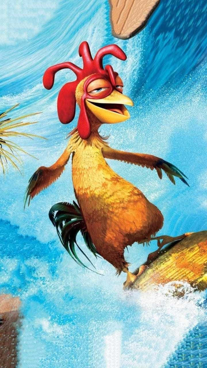 Surfing Chicken Cartoon Character Wallpaper