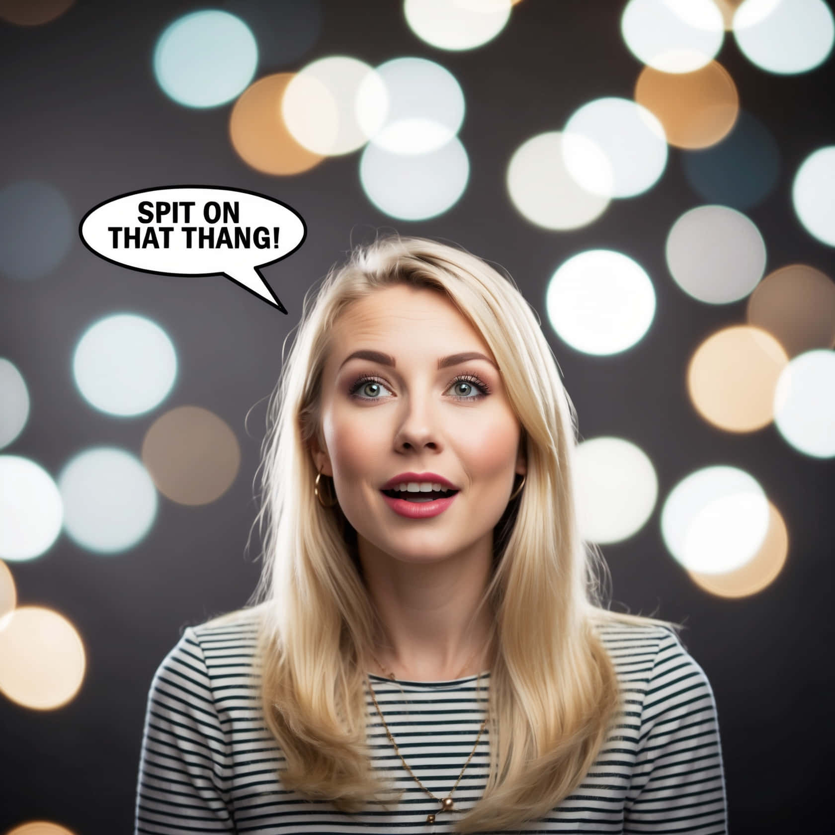 Surprised Blonde Woman Bokeh Background Wallpaper