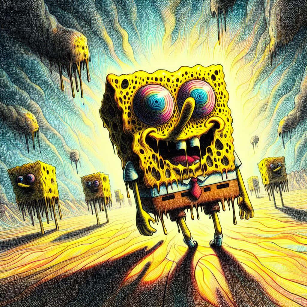 Surreal Drippy Sponge Bob Artwork Wallpaper