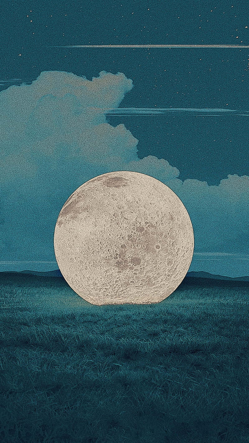 Surreal Moonon Grassy Field Wallpaper