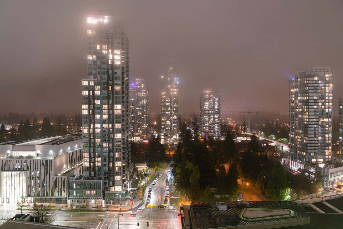 Surrey Nighttime Cityscape Fog Wallpaper