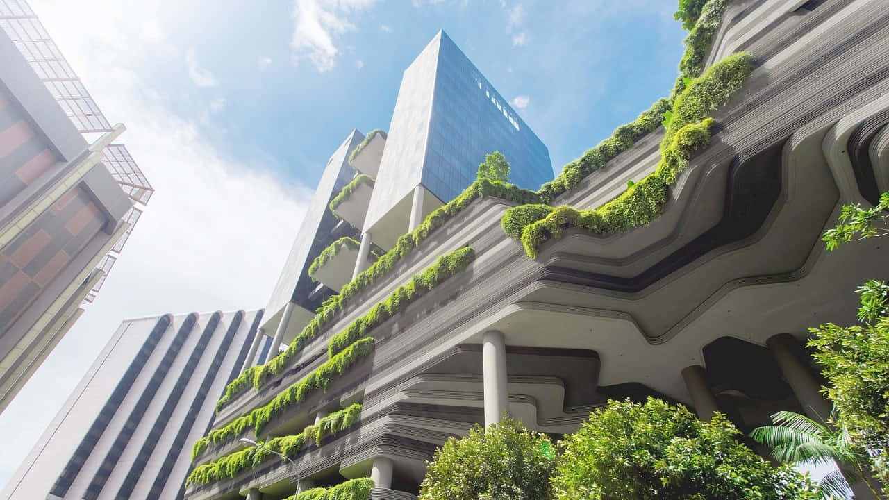 Sustainable Green Building In The City Wallpaper