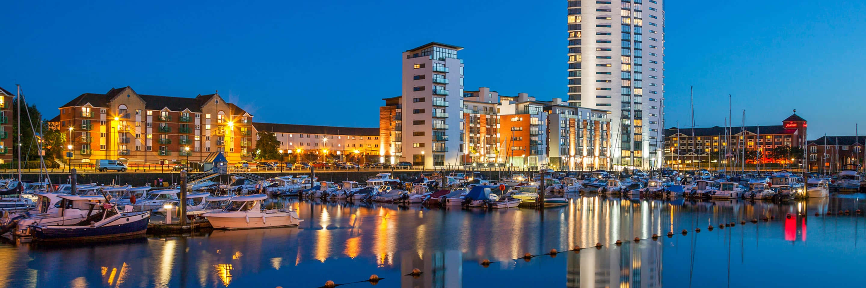 Swansea Marina Dusk Panorama Wallpaper