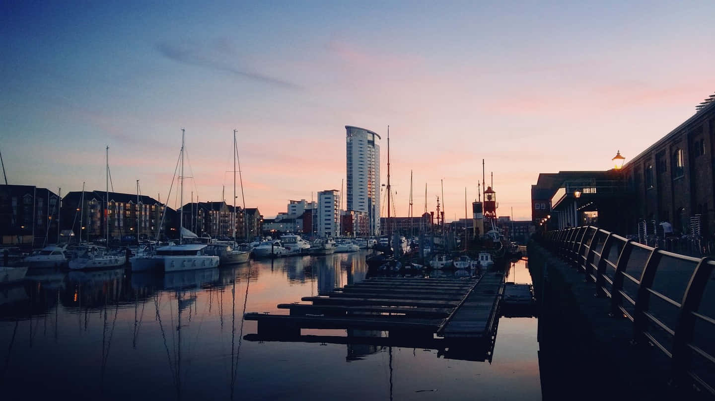 Swansea Marina Dusk Silhouette Wallpaper