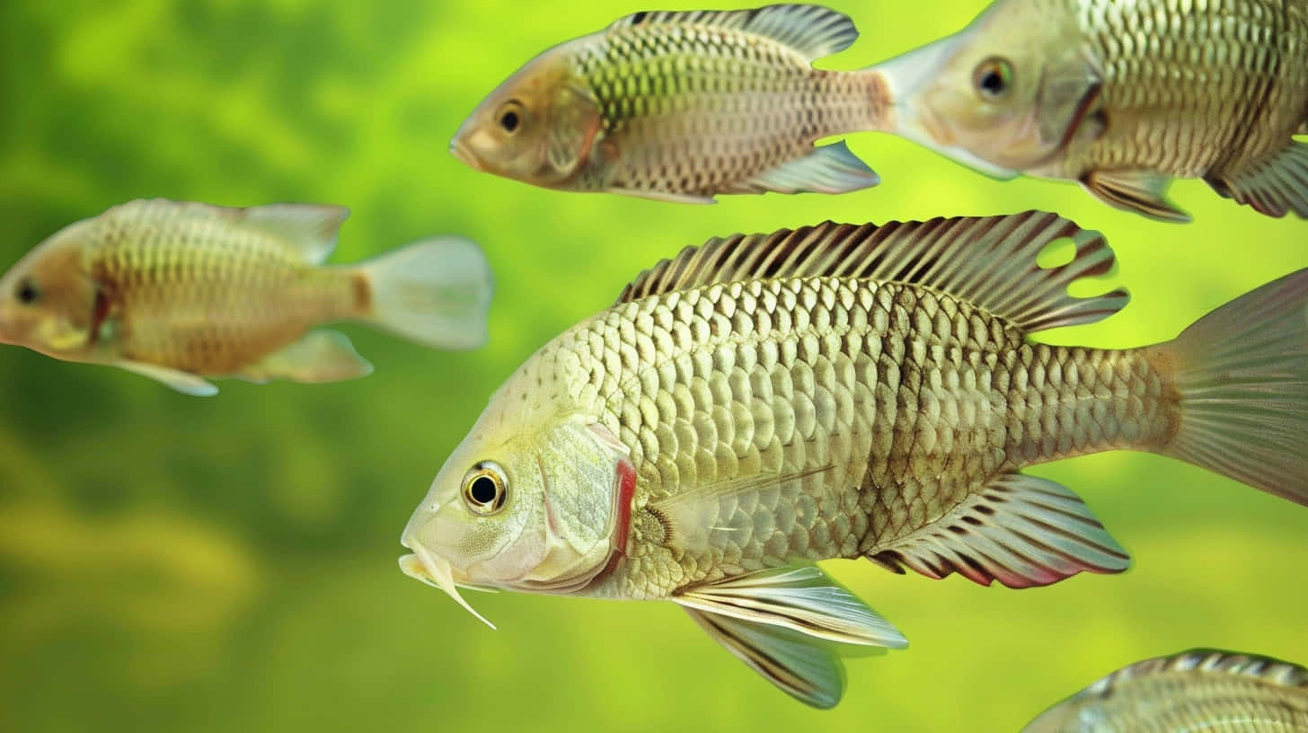 Swimming Tilapia Fish Green Background Wallpaper