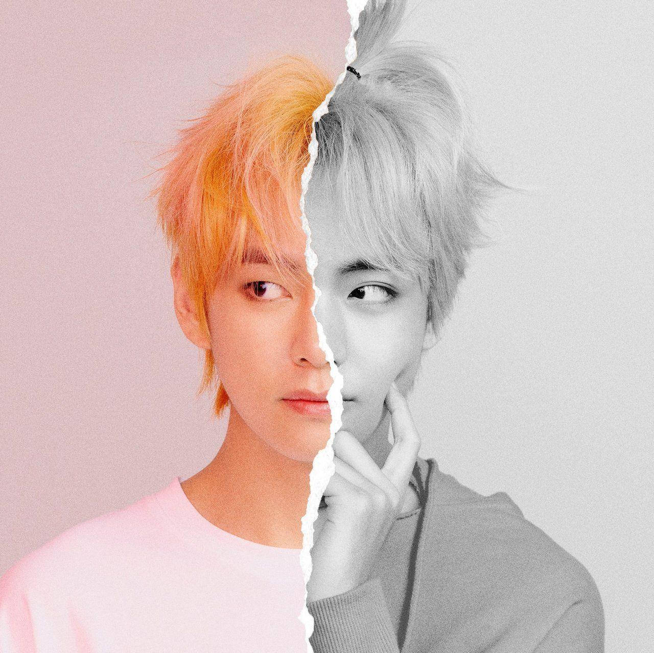 Taehyung Cute Half Greyscale Portrait Wallpaper