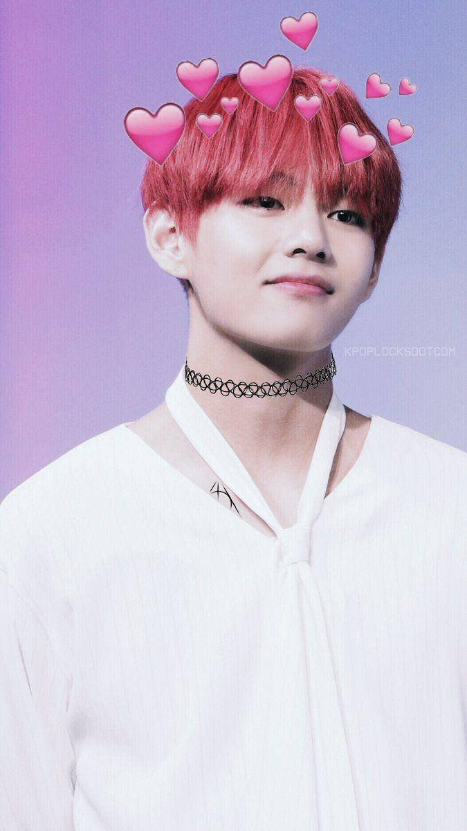 Taehyung Cute With Pink Hair Wallpaper