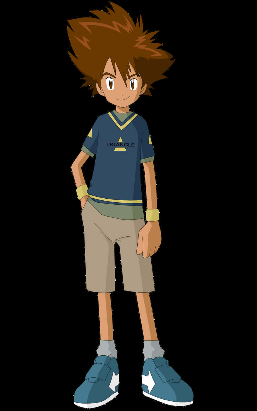 Taichi Kamiya Standing With His Digital Partner Agumon In The World Of Digimon Adventure. Wallpaper