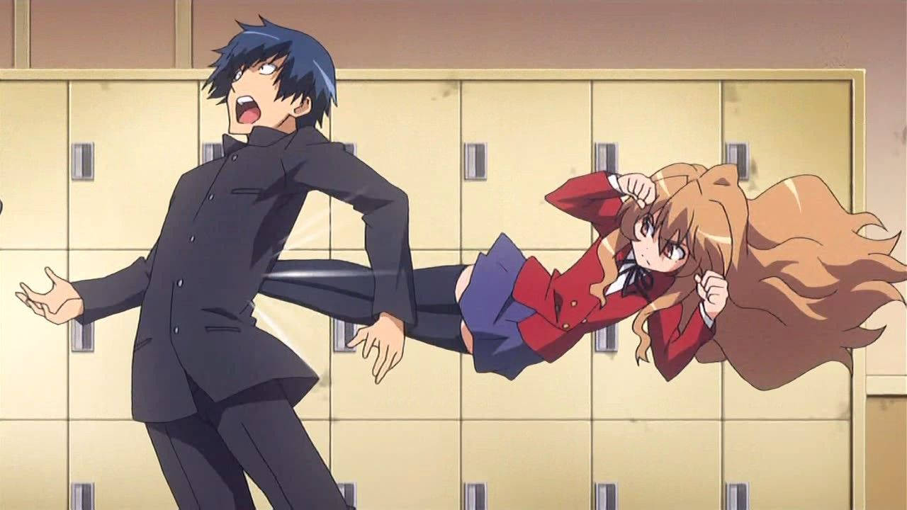 Taiga Aisaka, A Heroine From Toradora, Performing A Flying Kick! Wallpaper