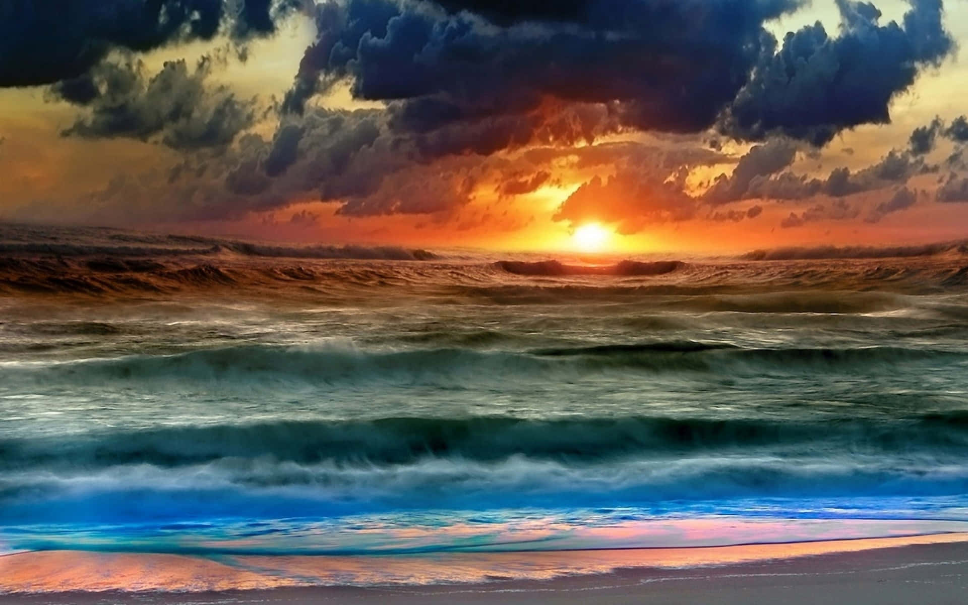 Take An Evening Dip In These Glowing Sunset Waves Wallpaper