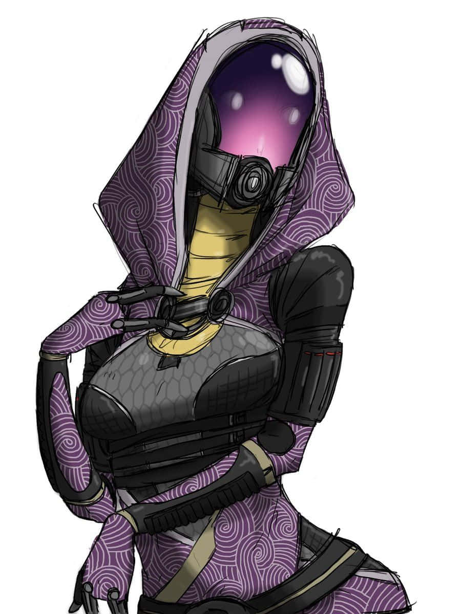 Tali'zorah Posing In Battle-ready Stance On A Futuristic Background. Wallpaper