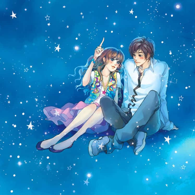 Talking Couple Sitting In Sky Romance Anime Wallpaper