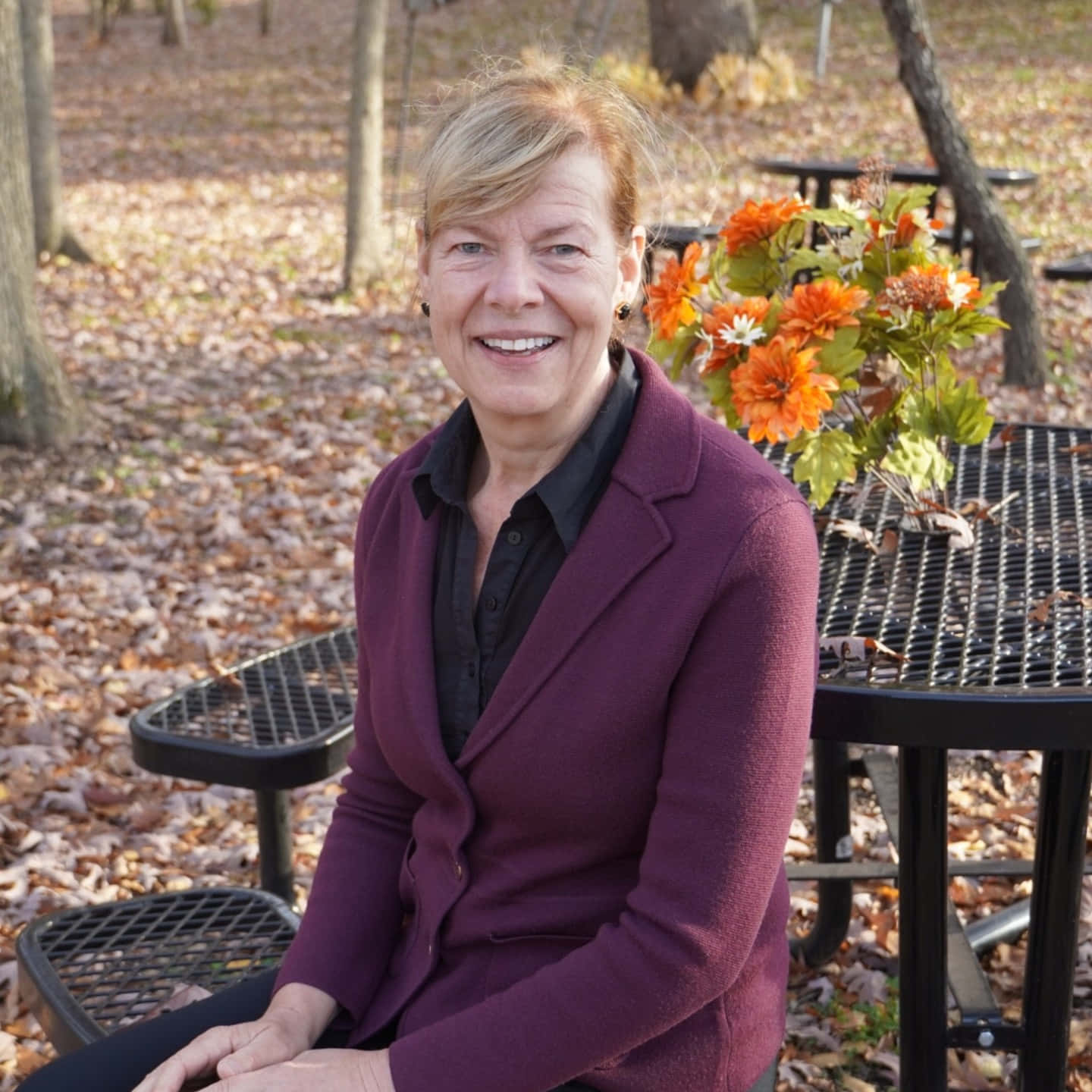 Tammy Baldwin On Metal Bench Wallpaper