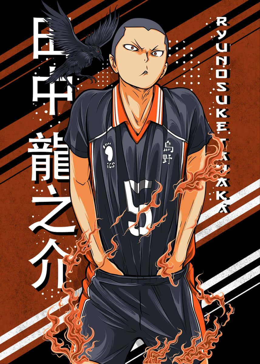 Tanaka Ryunosuke Striking A Pose In His Volleyball Uniform Wallpaper