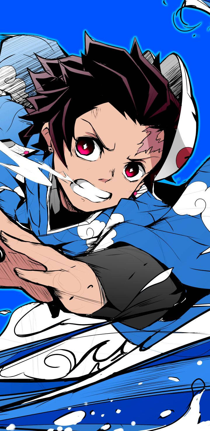 Tanjiro Blue Wave Demon Slayer Iphone Wallpaper