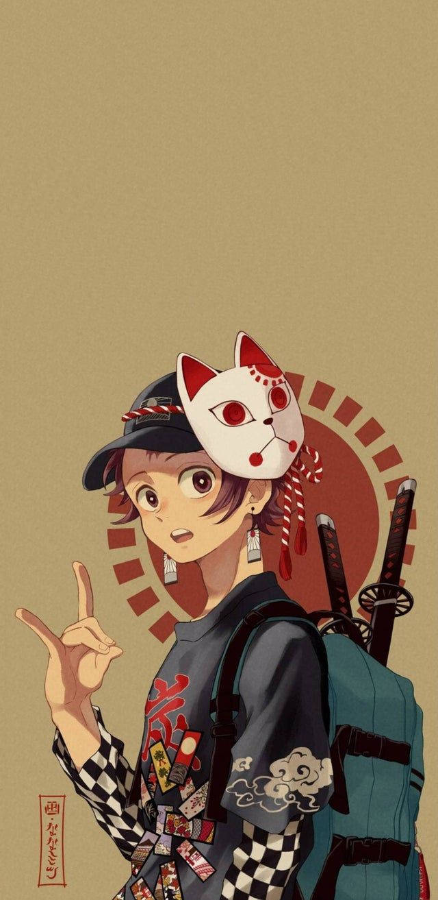 Tanjiro Peace Sign Demon Slayer Iphone Wallpaper