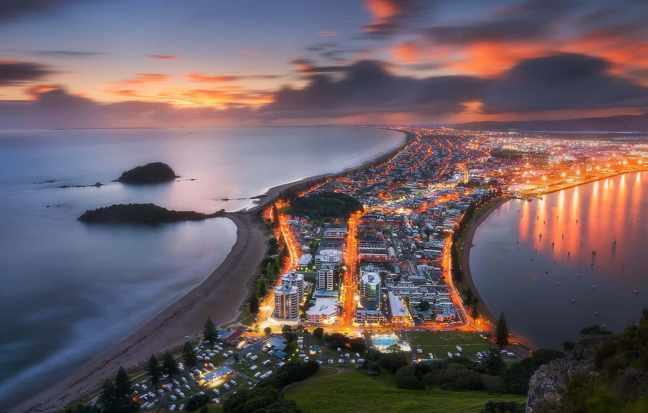 Tauranga Cityscapeat Twilight Wallpaper