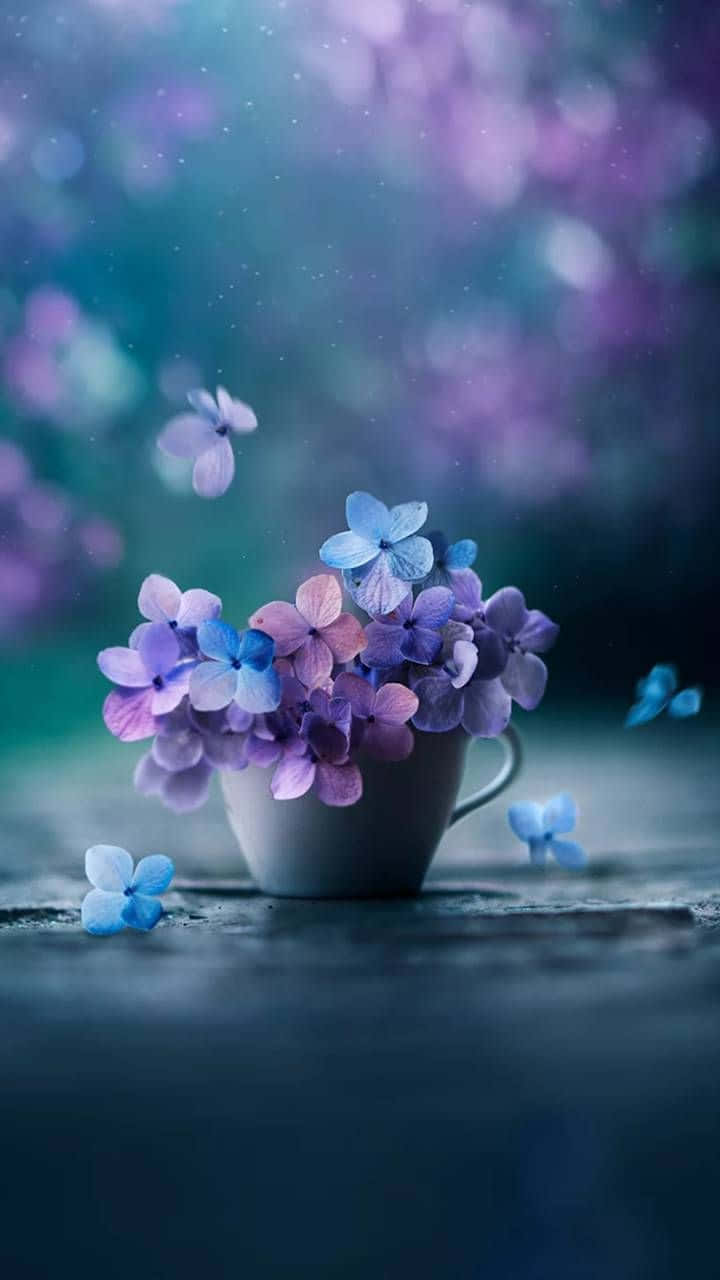 Teal Flower On Pot Wallpaper