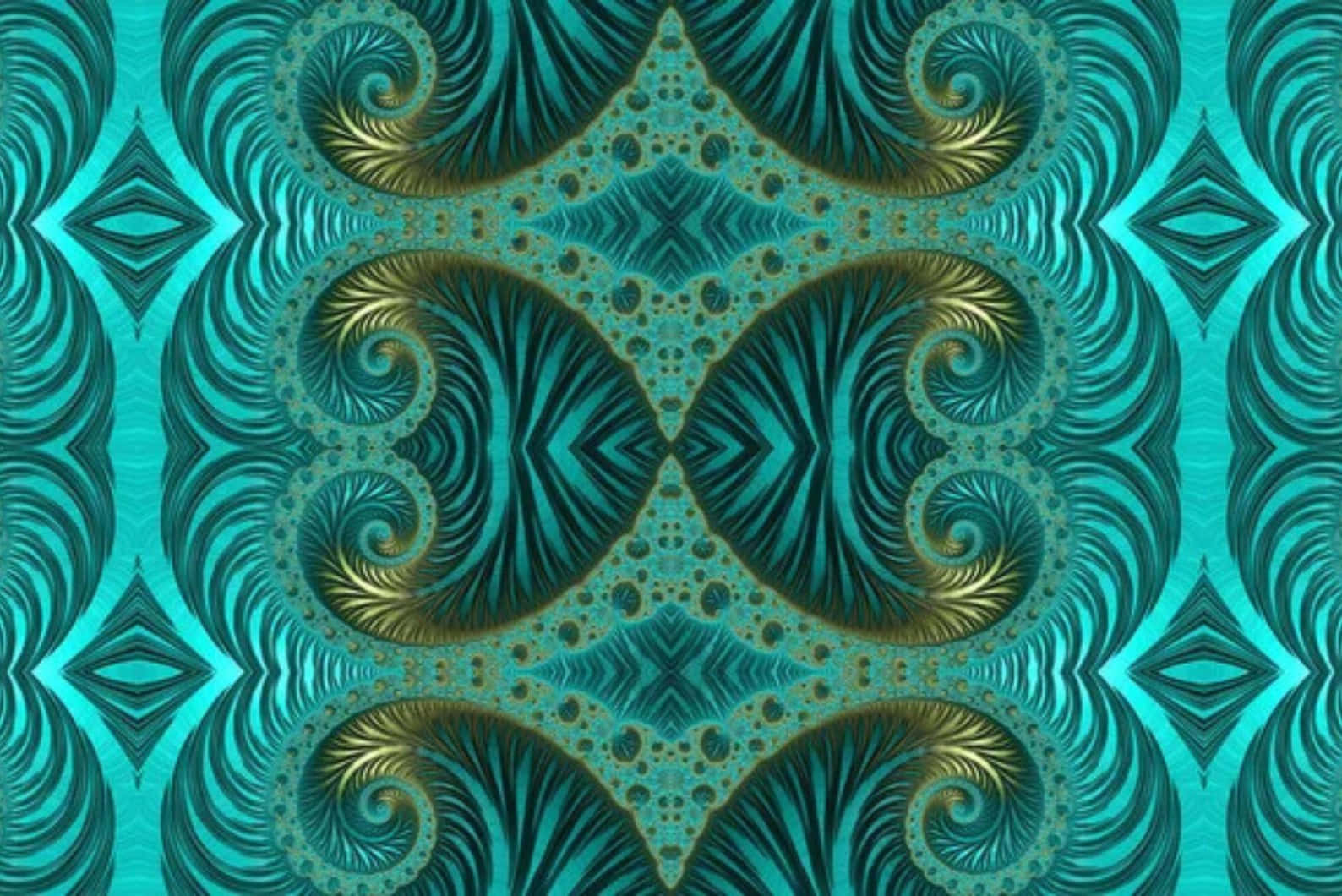 Teal Gold Fractal Pattern Wallpaper