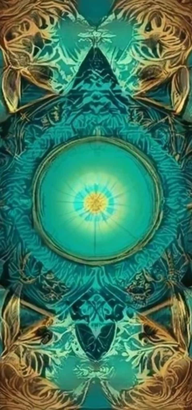 Teal Gold Mandala Art Wallpaper