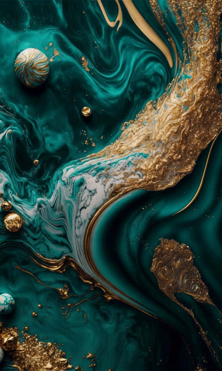 Teal Gold Marble Texture Wallpaper