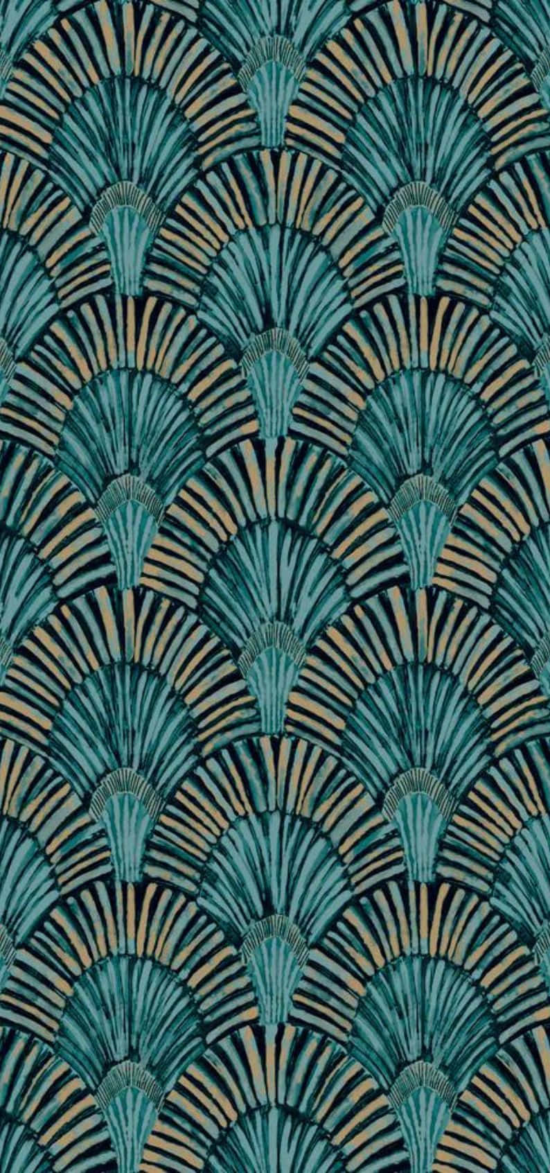 Teal Gold Shell Pattern Wallpaper