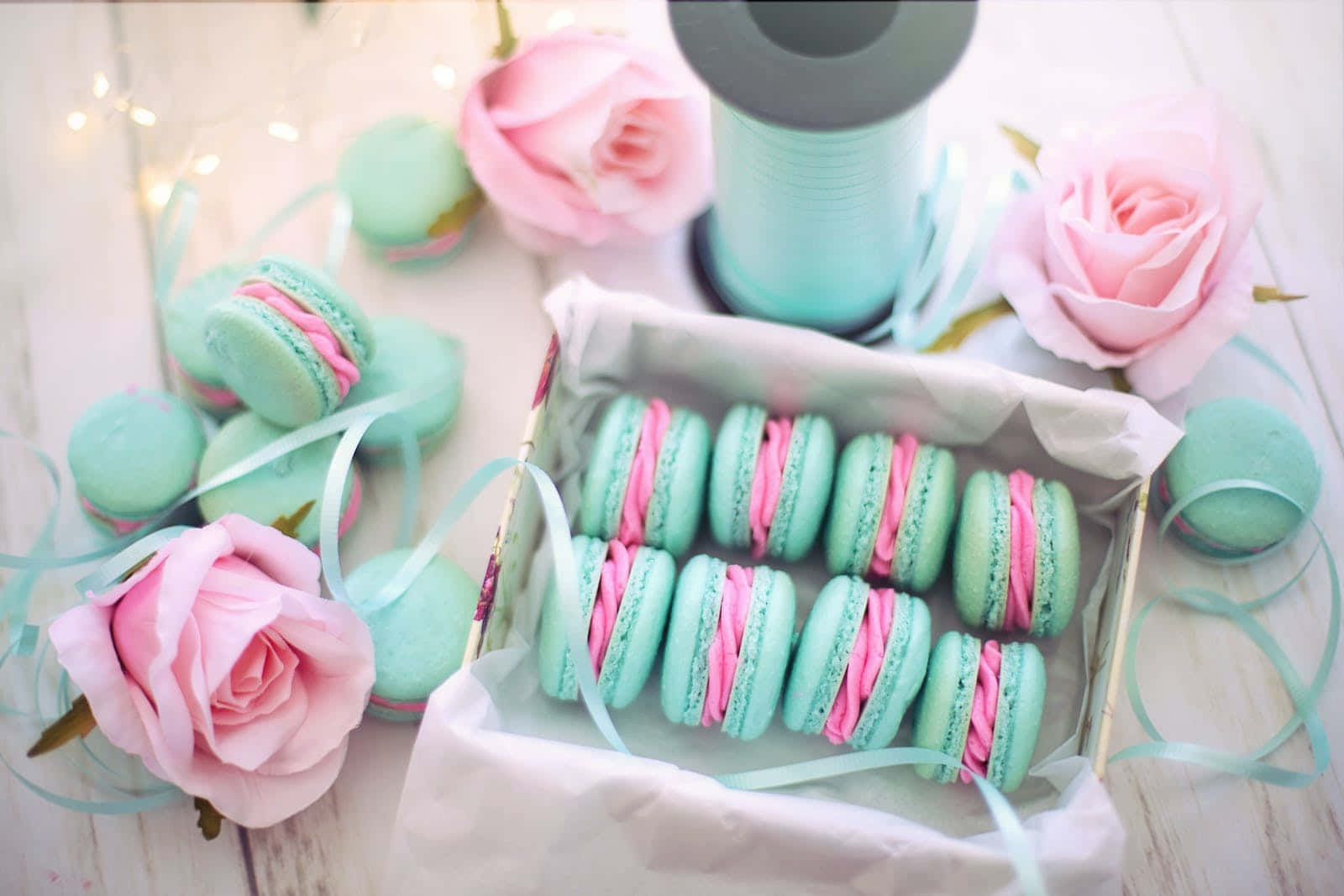 Teal Pastel Easter Macaroons Wallpaper