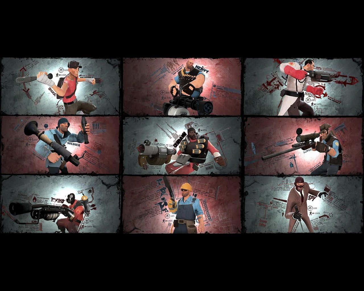 Team Fortress 2 Characters Assembled In Action Wallpaper