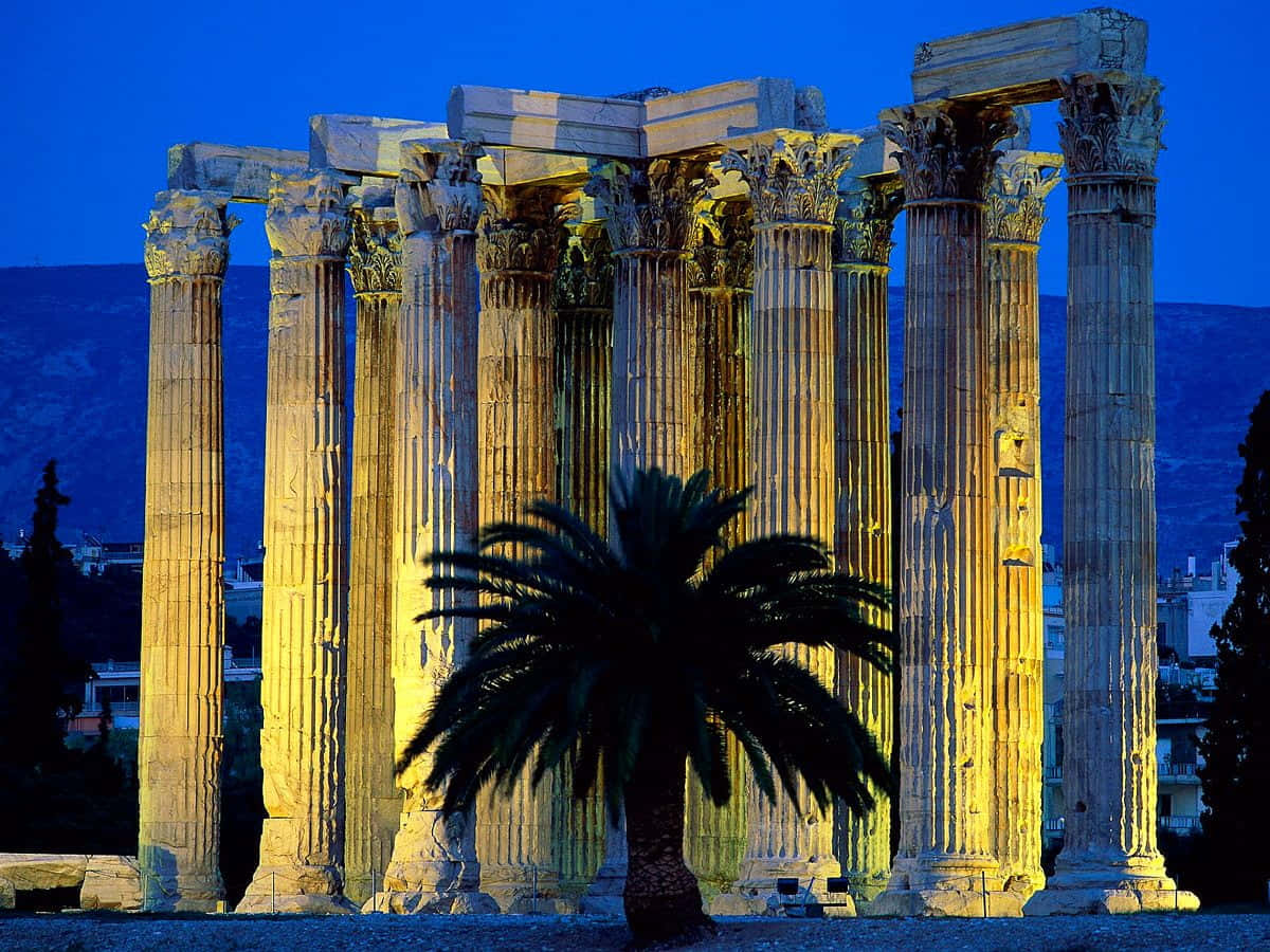 Temple Of Olympian Zeus At Acropolis Wallpaper