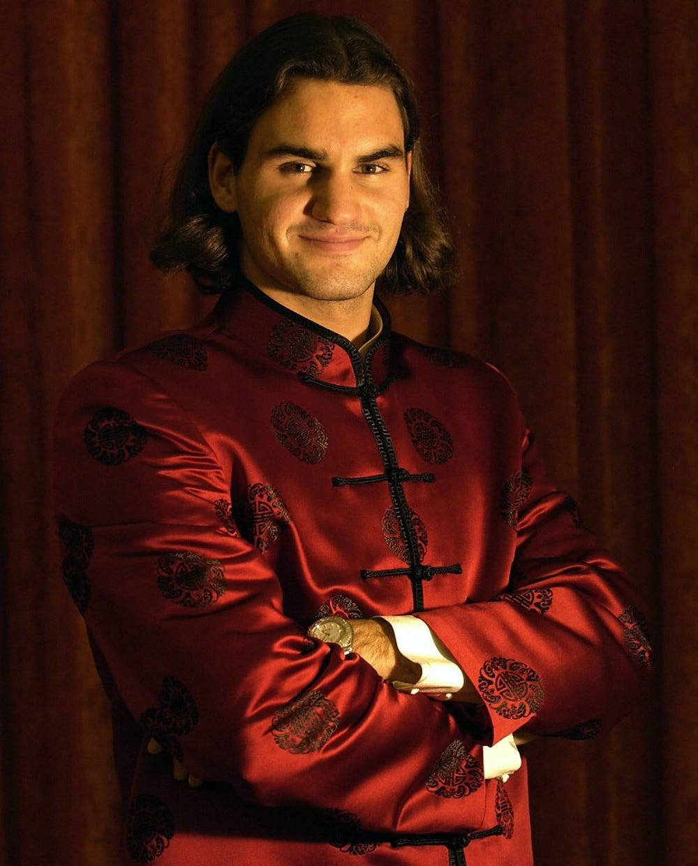 Tennis Icon Roger Federer In A Chinese Outfit Wallpaper