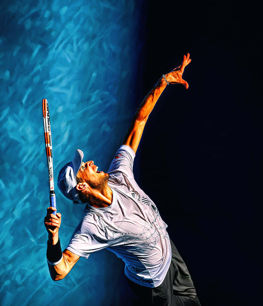 Tennis Player Serving Dynamic Backdrop Wallpaper