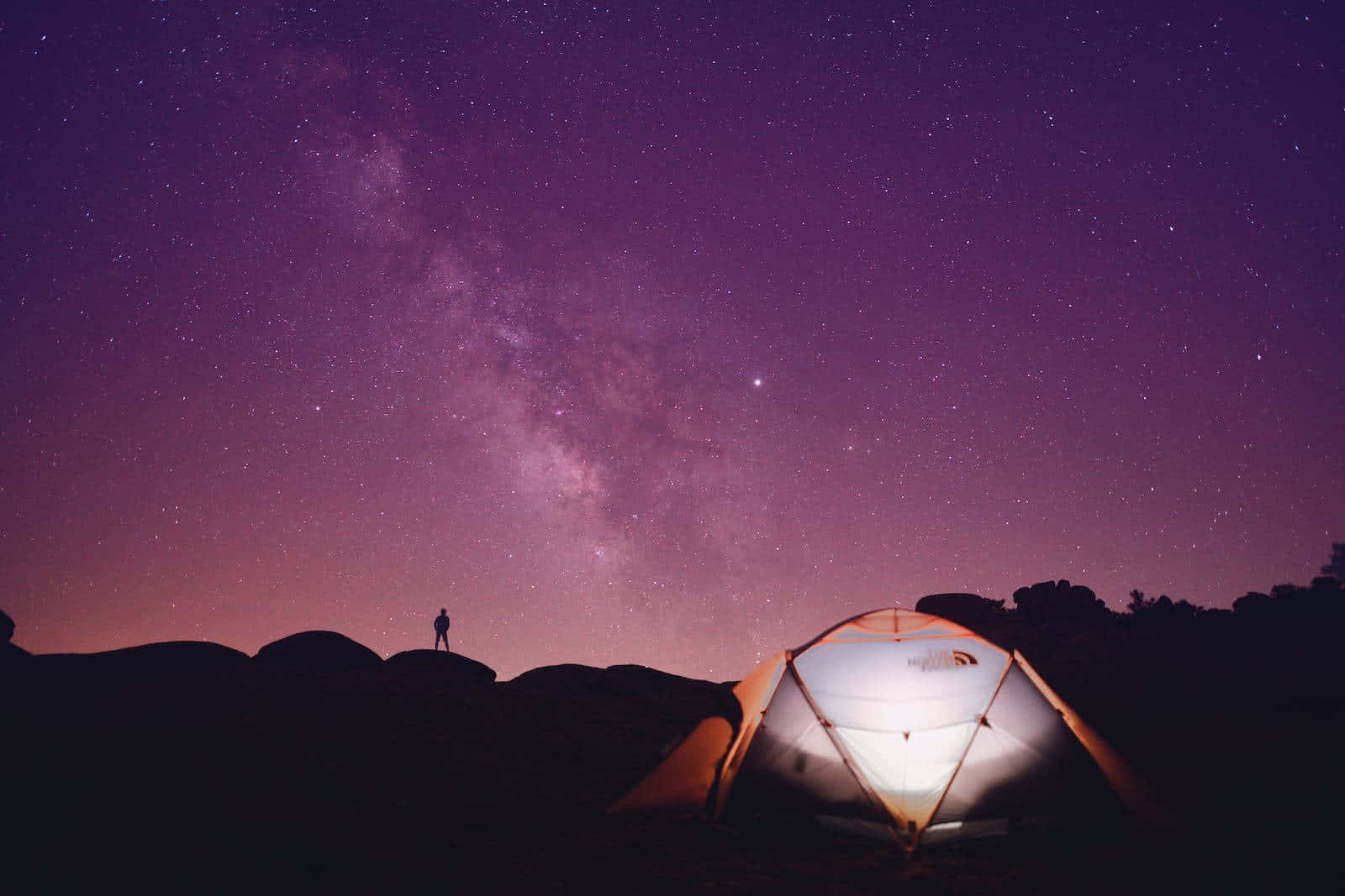 Tent Starry Violet Sky Wallpaper