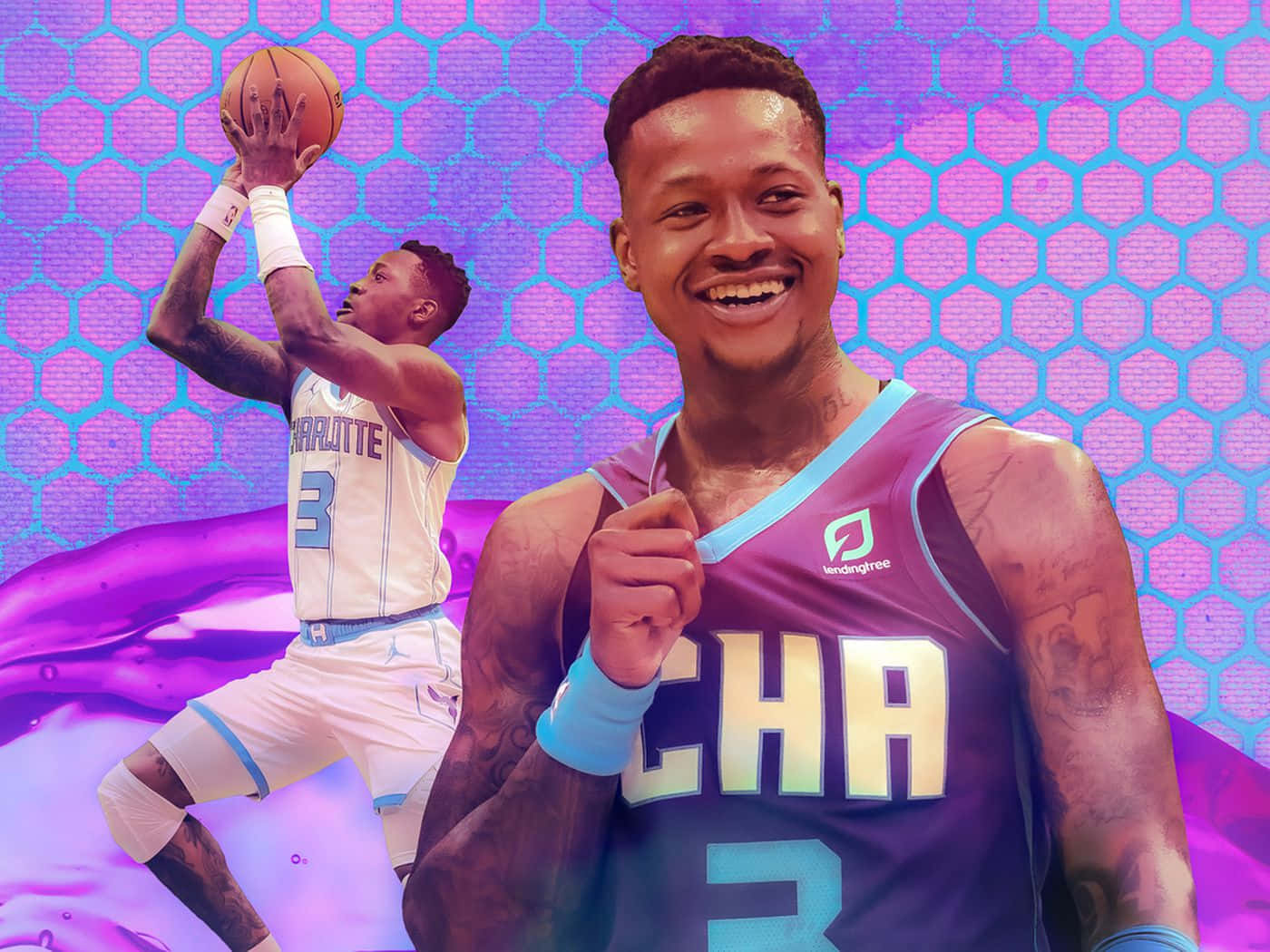 Terry Rozier Charlotte Hornets Purple Fanart Wallpaper