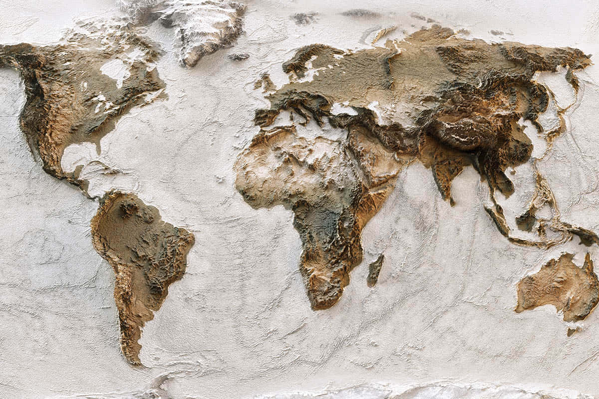 Textured World Map Relief Wallpaper