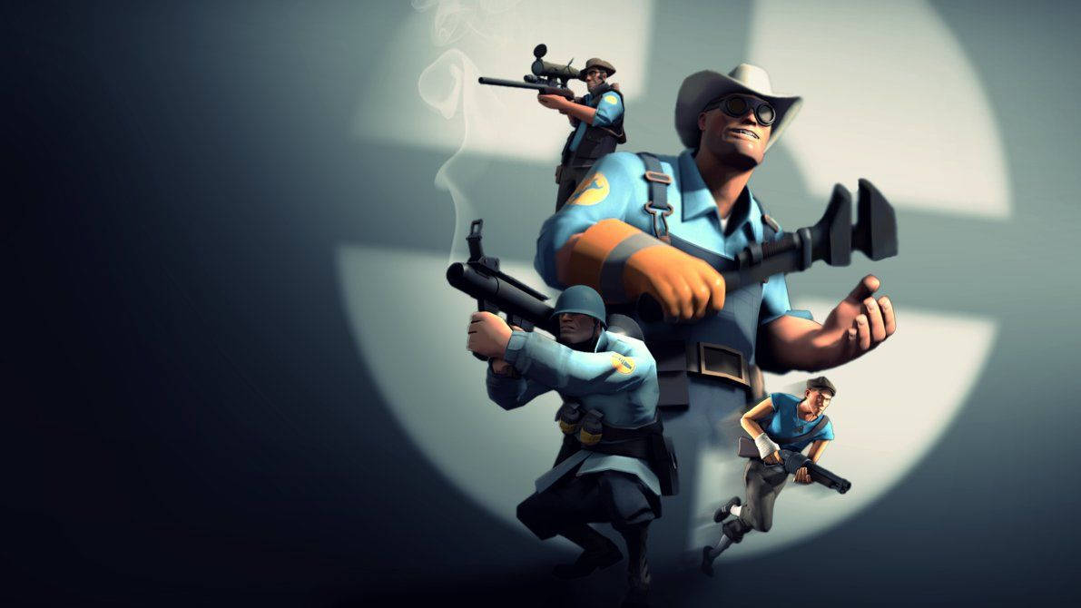 Tf2 On Blue Background Wallpaper