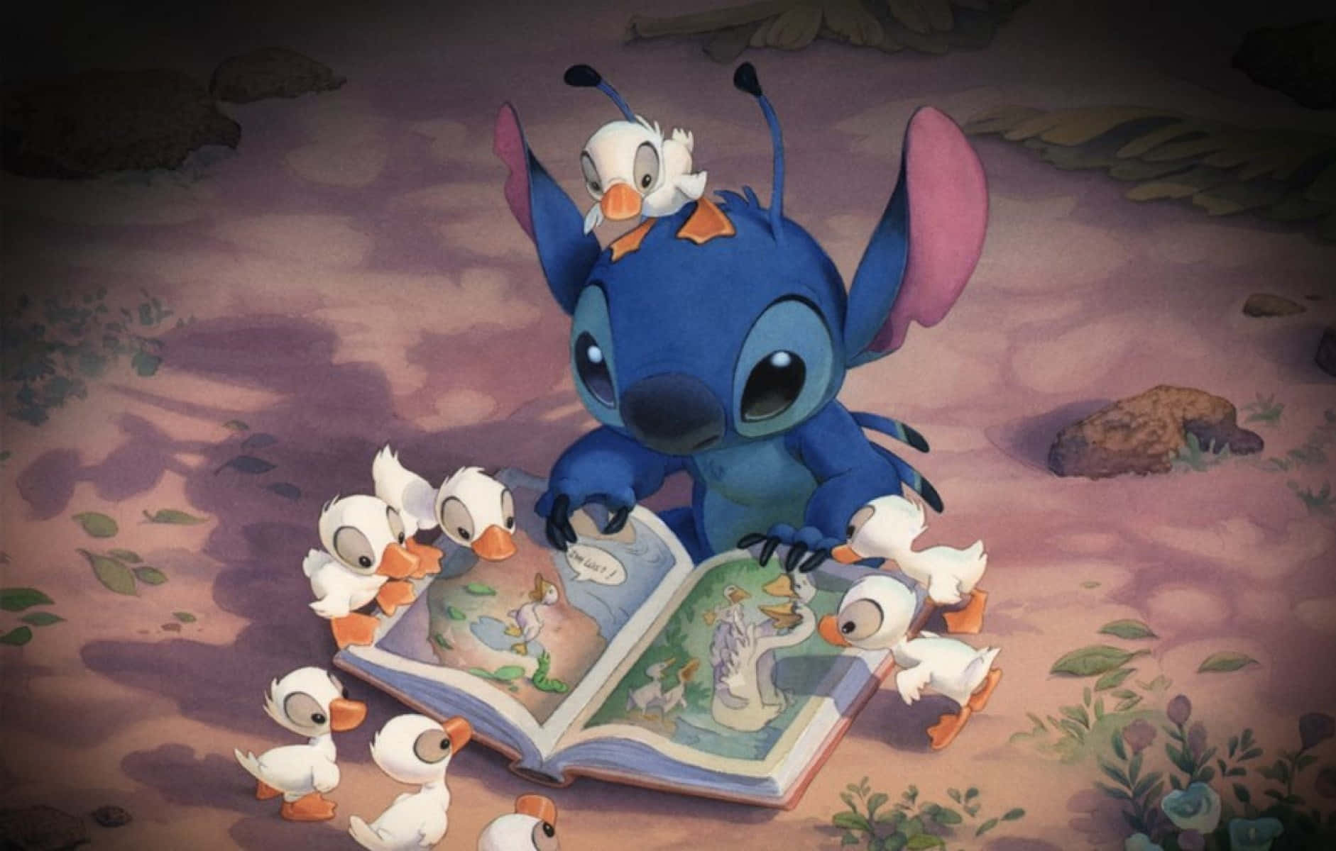 Thanksgiving Stitch Readingto Ducklings Wallpaper