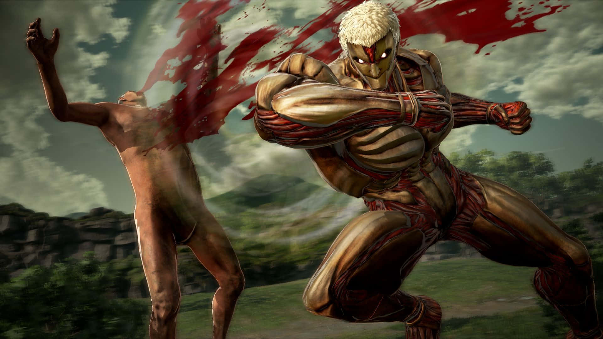 The Armored Titan Emerges In A Blur Of Action Wallpaper