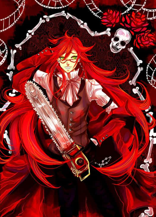 The Flamboyant Grim Reaper, Grell Sutcliff, Prepares For Battle In An Intense Pose. Wallpaper