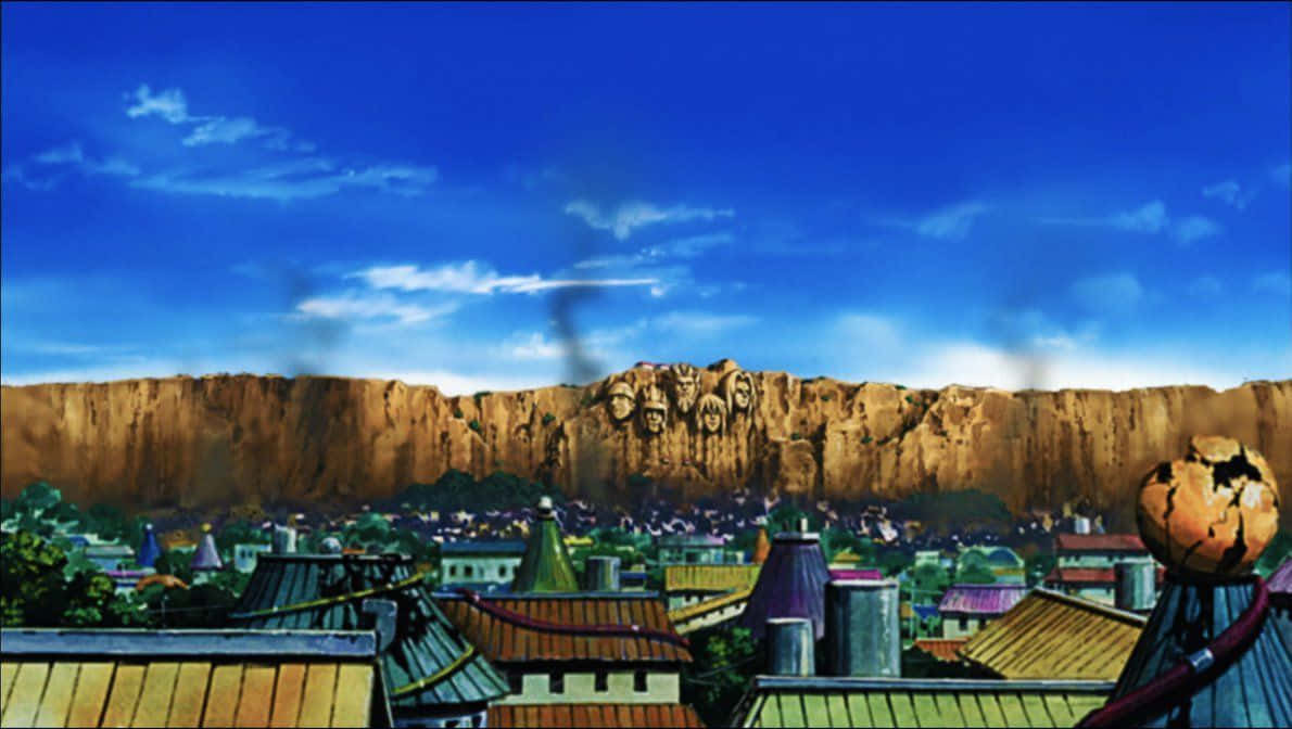 The Iconic Naruto Village Surrounded By Beautiful Nature In Shades Of Orange Wallpaper