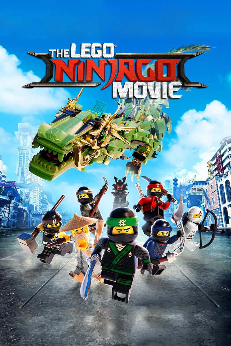 The Lego Ninjago Heroes Ride Their Dragon Ally In A Scene From The Movie. Wallpaper