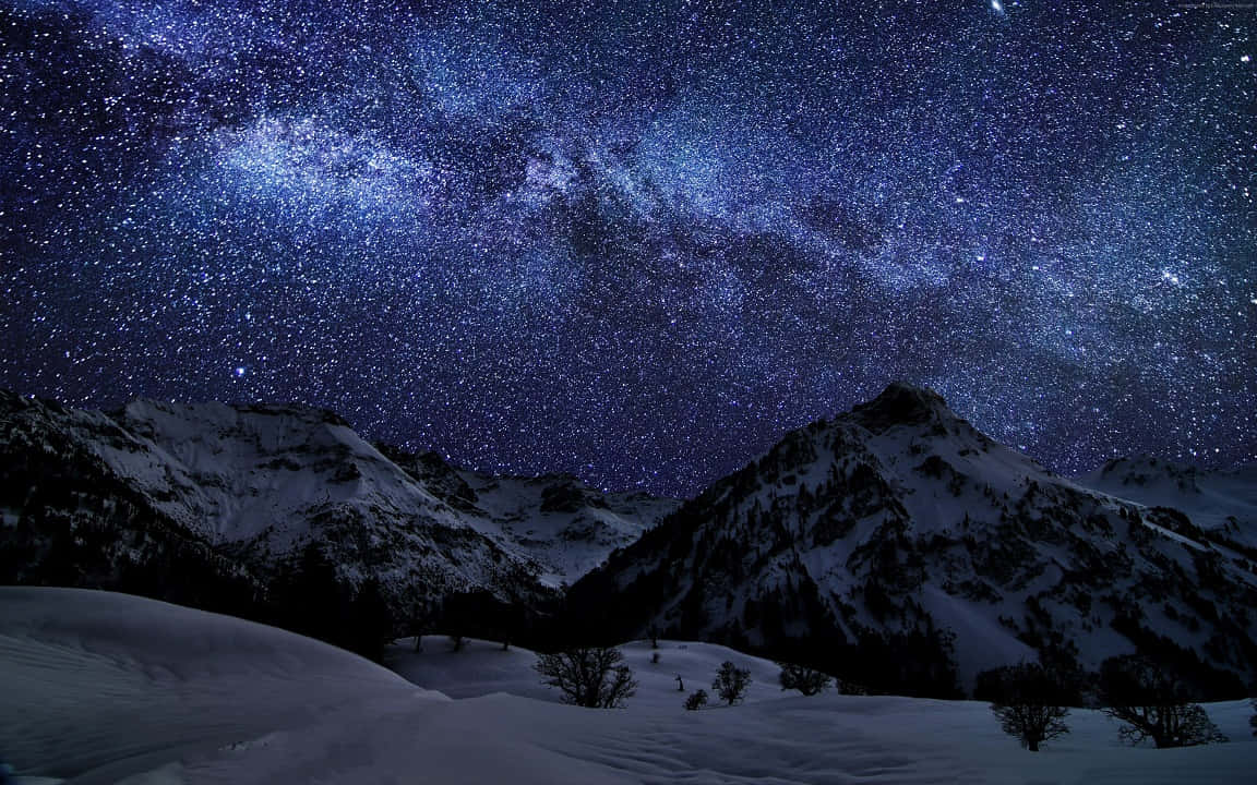 The Milky Above A Snow Covered Mountain Wallpaper