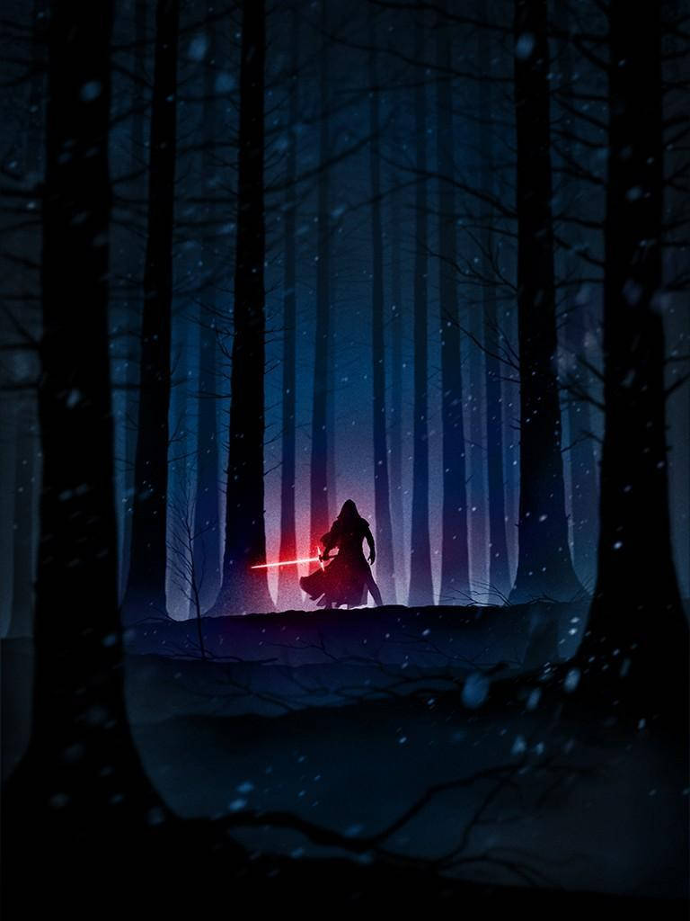 The Powerful Force Of Kylo Ren In A Mysterious Forest Wallpaper